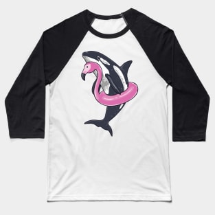 Funny Orca Flamingo Pool Party Men Women Kids Beach Summer Baseball T-Shirt